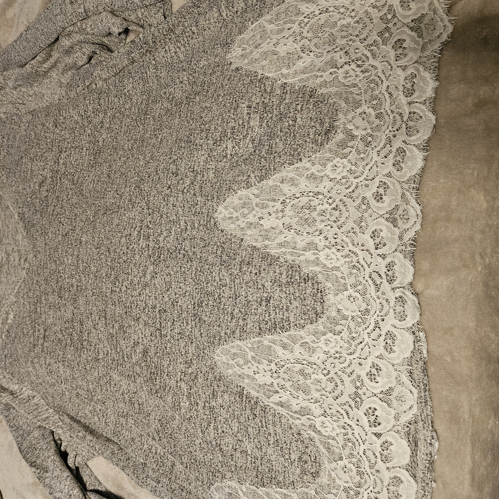 Lane Bryant Gray Lightweight Sweater with Lace Trim